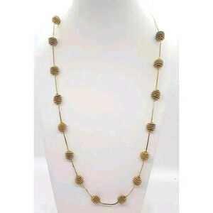 Vintage Trifari Gold Wired Ball Necklace Long Chain Signed 1980s